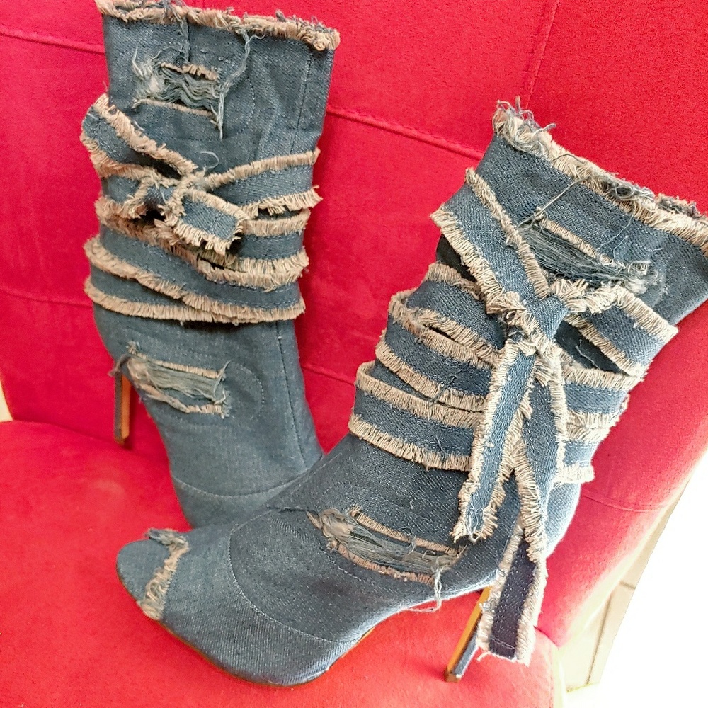 One of a kind Denim Boots